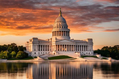 Sunset photo of government building