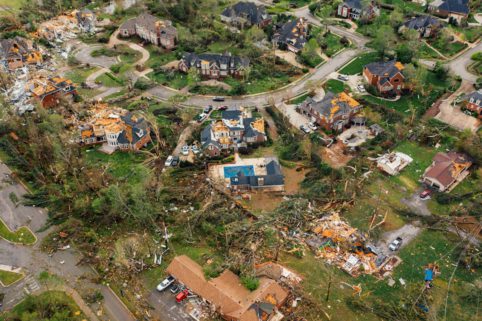 Aerial shot of demolished houses