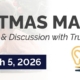 Promotional graphic for Christmas Markets discussion event with True Charity and Charity Reimagined