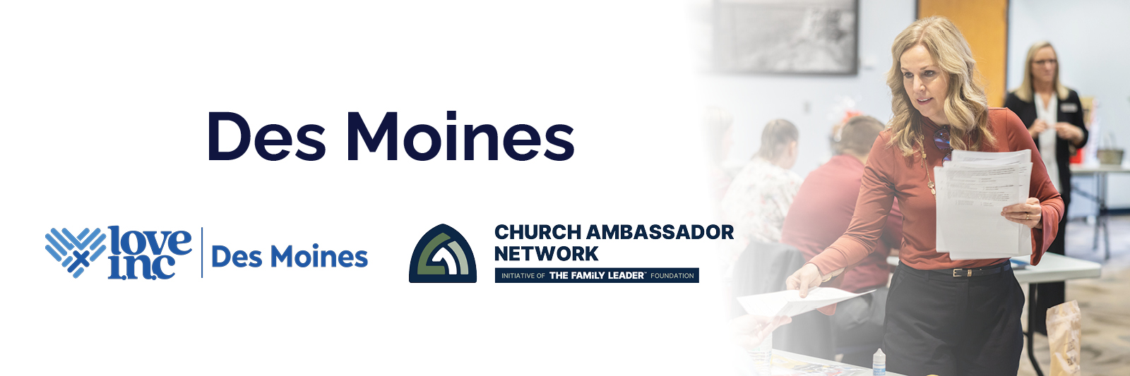 Promotional graphic for True Charity community workshop in Des Moines, Iowa